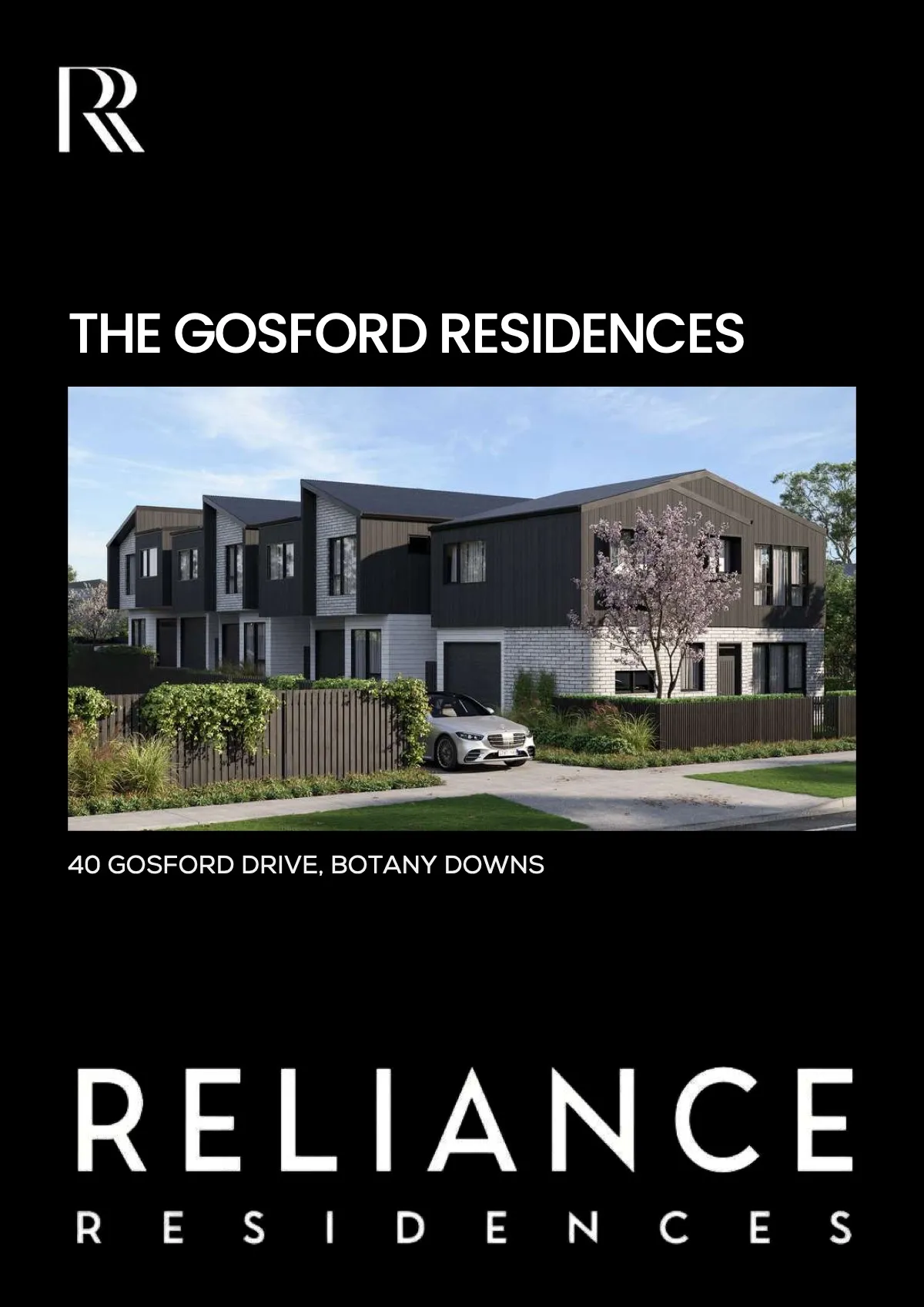 The front cover of the Gosford Residences brochure with a render of the four homes