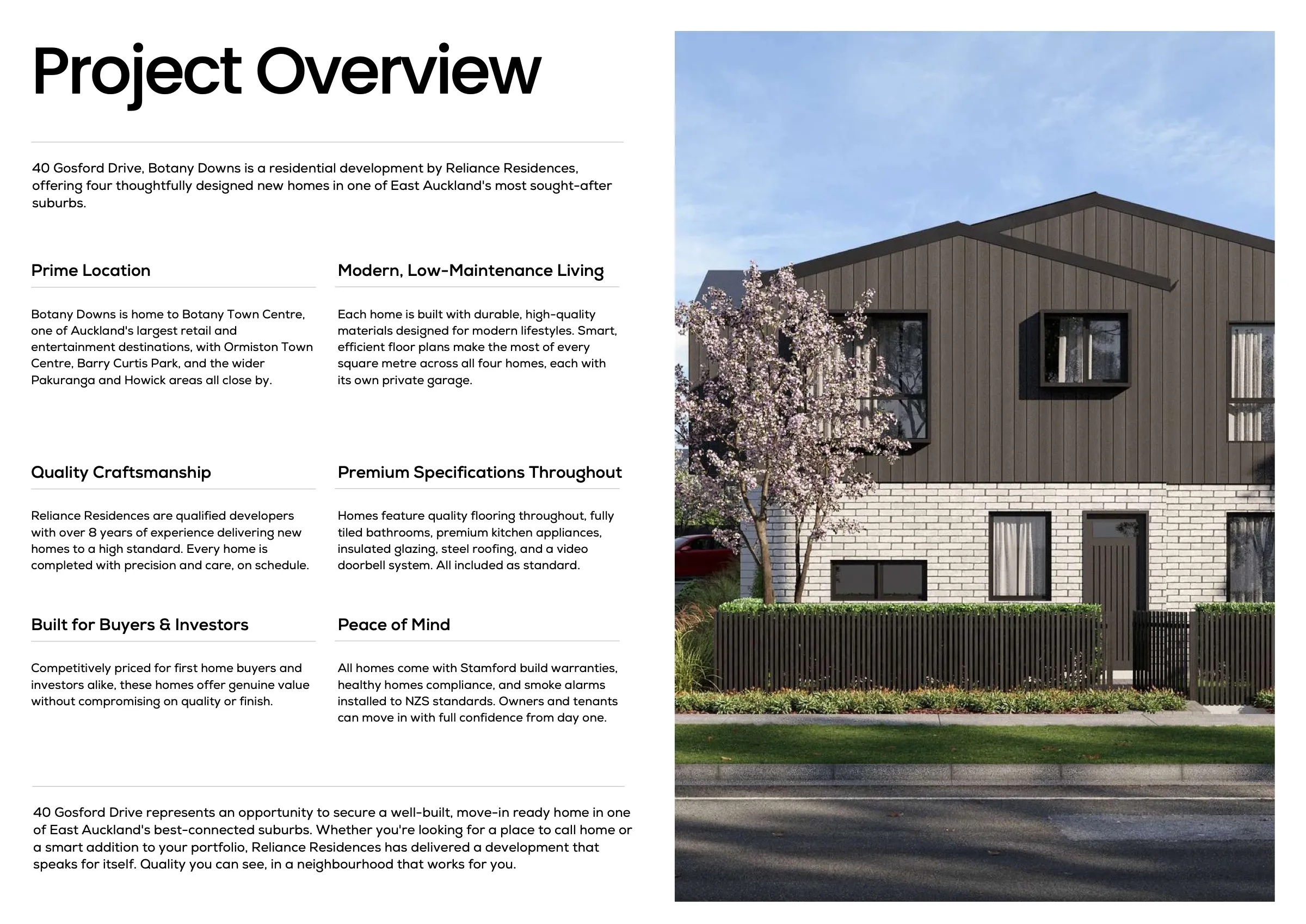 The Project Overview spread from the Gosford Residences brochure