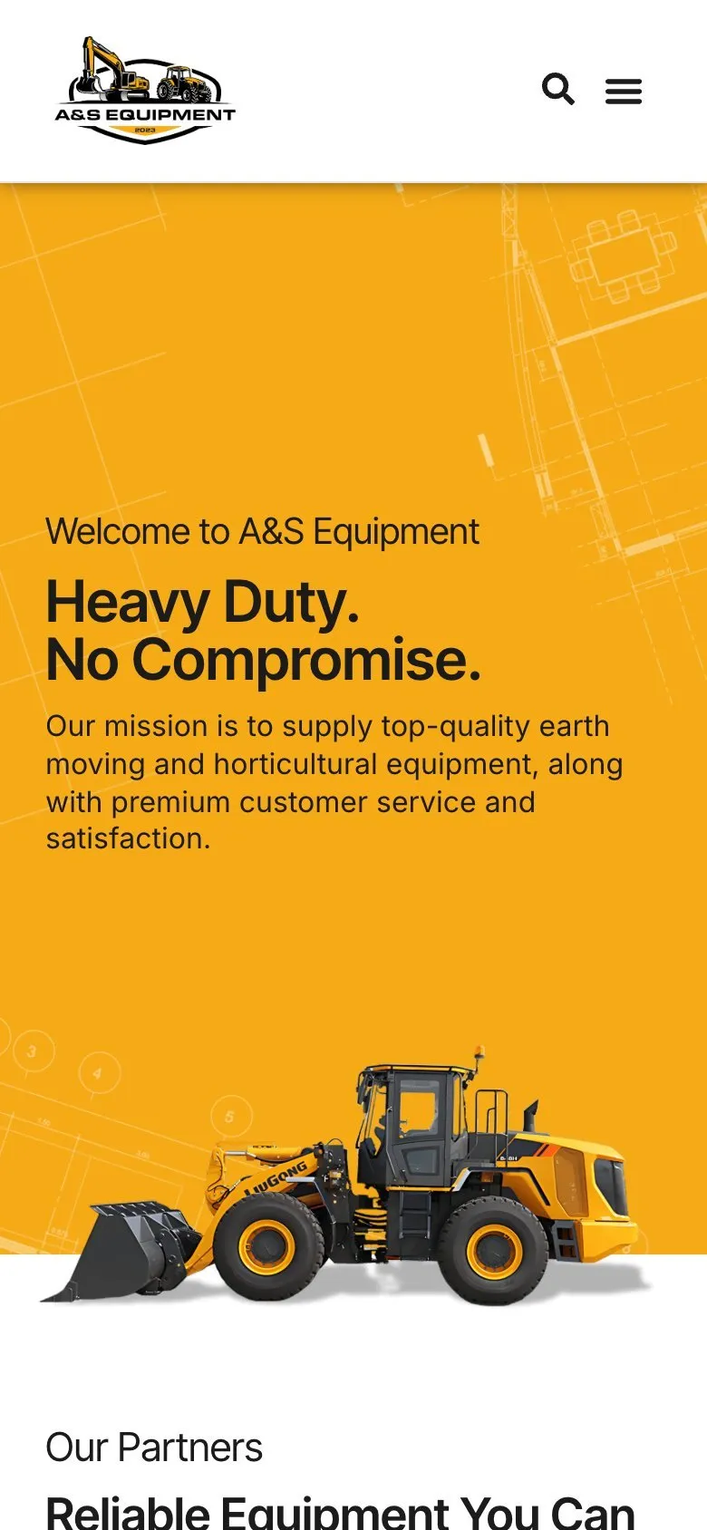 The A&S Equipment homepage on a phone