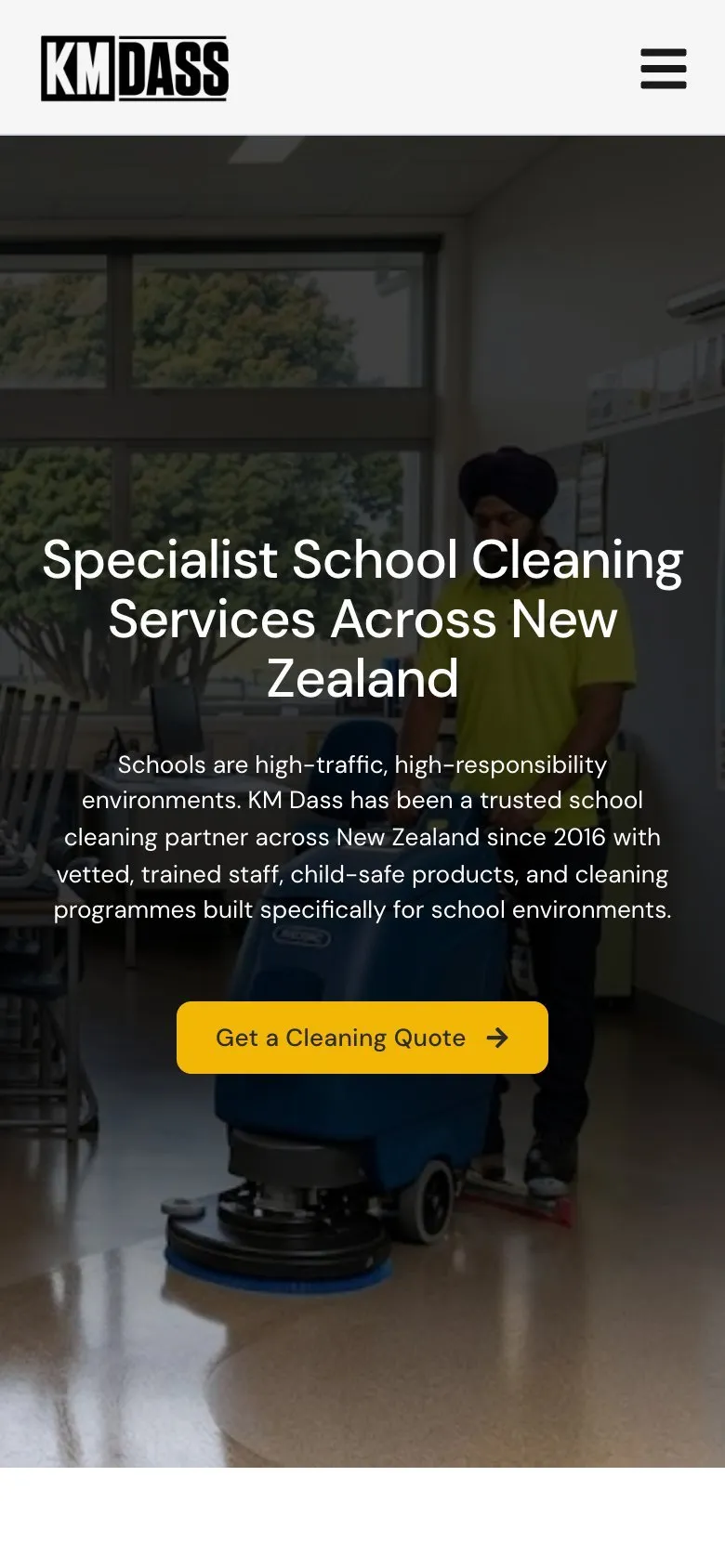 The School Cleaning service page on a phone